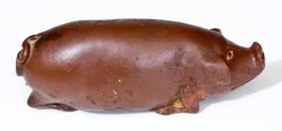 Early Anna Pottery Stoneware Pig Flask Inscribed "Good Old Peach in a Hog's --"