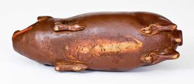 Early Anna Pottery Stoneware Pig Flask Inscribed "Good Old Peach in a Hog's --"