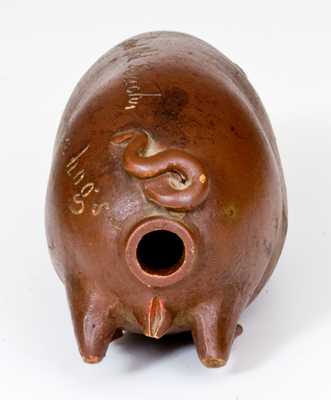 Early Anna Pottery Stoneware Pig Flask Inscribed "Good Old Peach in a Hog's --"