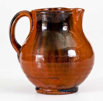 New England Redware Cream Pitcher w/ Manganese Decoration
