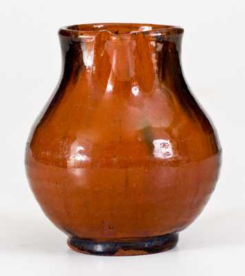 New England Redware Cream Pitcher w/ Manganese Decoration