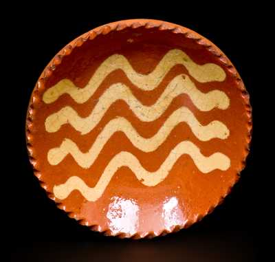 Miniature Pennsylvania Redware Plate with Yellow Slip Decoration