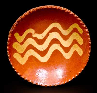 Miniature Pennsylvania Redware Plate w/ Yellow Slip Decoration