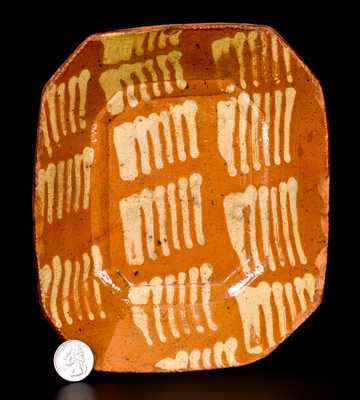 Early Small-Sized Slip-Decorated Redware Loaf Dish, probably Philadelphia
