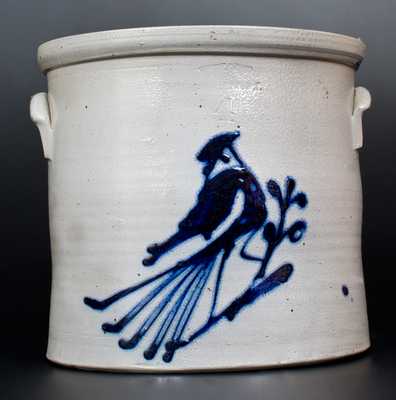 WHITE & WOOD / BINGHAMTON, NY Stoneware Crock w/ Bird Decoration