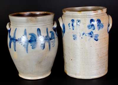 Lot of Two: Mid-Atlantic Stoneware Jars with Floral Decoration