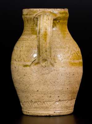 Unusual Alkaline-Glazed Southern Stoneware Pitcher with Coggled Decoration