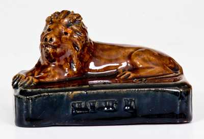 Unusual SHAWMUT, PA Glazed Pottery Lion on Base, circa 1910