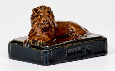 Unusual SHAWMUT, PA Glazed Pottery Lion on Base, circa 1910