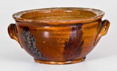 Very Fine Pennsylvania Redware Sugar Bowl w/ Mocha Seaweed Decoration