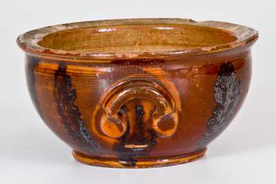 Very Fine Pennsylvania Redware Sugar Bowl w/ Mocha Seaweed Decoration
