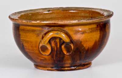 Very Fine Pennsylvania Redware Sugar Bowl w/ Mocha Seaweed Decoration