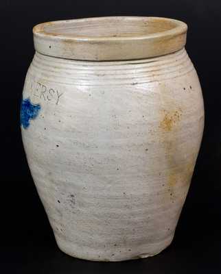 Small S. AMBOY / N. JERSY Ovoid Stoneware Jar att. Warne & Letts, South Amboy, NJ
