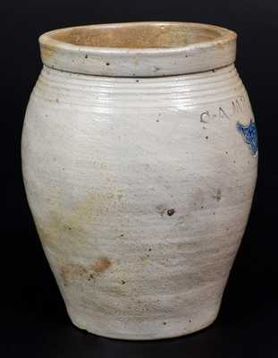 Small S. AMBOY / N. JERSY Ovoid Stoneware Jar att. Warne & Letts, South Amboy, NJ