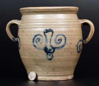 Very Rare Abraham Mead Vertical-Handled Stoneware Jar, Greenwich, CT, circa 1790