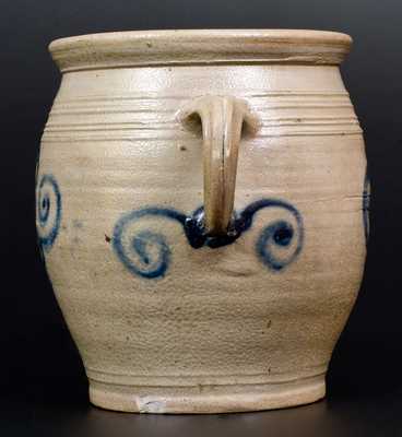 Very Rare Abraham Mead Vertical-Handled Stoneware Jar, Greenwich, CT, circa 1790