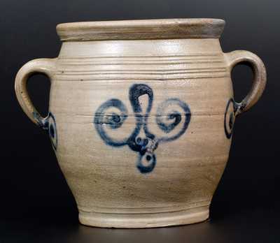 Very Rare Abraham Mead Vertical-Handled Stoneware Jar, Greenwich, CT, circa 1790