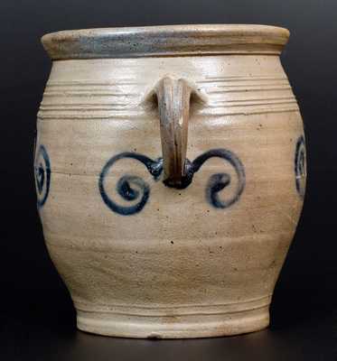 Very Rare Abraham Mead Vertical-Handled Stoneware Jar, Greenwich, CT, circa 1790