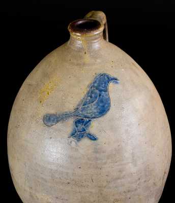 Rare att. Old Bridge, New Jersey Stoneware Jug w/ Incised Bird Decoration