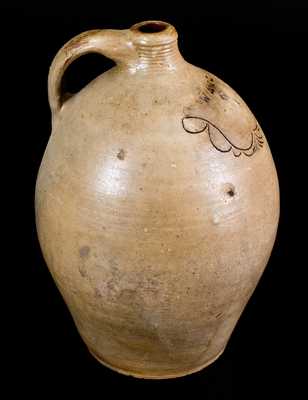 Rare WAIT (Whately, MA) Stoneware Jug w/ Incised Wreath Decoration