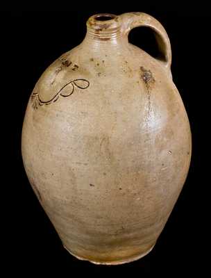 Rare WAIT (Whately, MA) Stoneware Jug w/ Incised Wreath Decoration