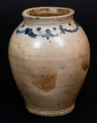 Small Ovoid New York City Stoneware Jar w/ Brushed Decoration, early 19th century