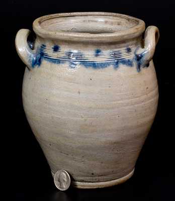 Small Loop-Handled New York City Stoneware Jar w/ Brushed Design, early 19th century