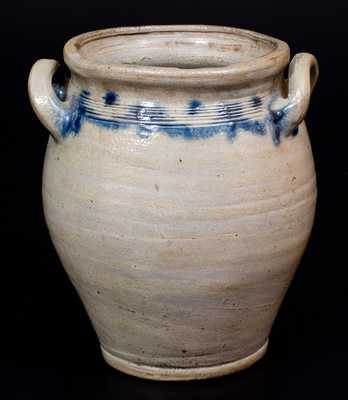 Small Loop-Handled New York City Stoneware Jar w/ Brushed Design, early 19th century