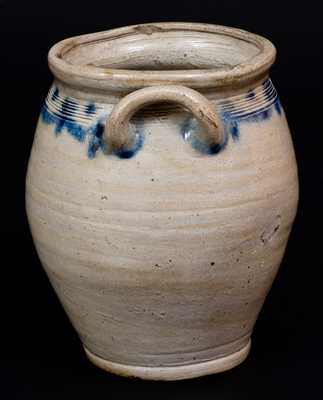 Small Loop-Handled New York City Stoneware Jar w/ Brushed Design, early 19th century