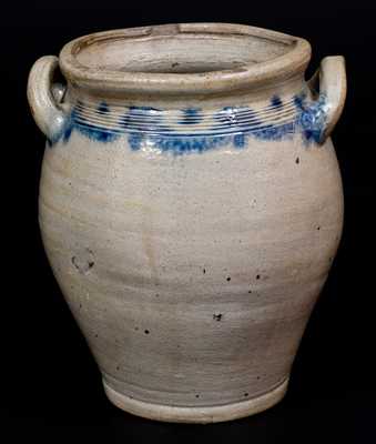 Small Loop-Handled New York City Stoneware Jar w/ Brushed Design, early 19th century