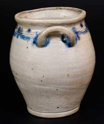 Small Loop-Handled New York City Stoneware Jar w/ Brushed Design, early 19th century