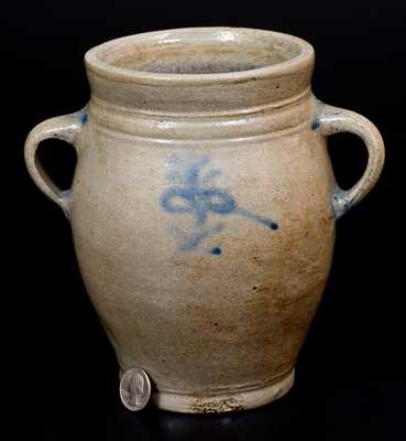 Small 18th Century Vertical-Handled Stoneware Jar, Manhattan, New York