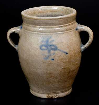 Small 18th Century Vertical-Handled Stoneware Jar, Manhattan, New York