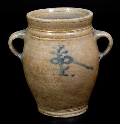 Small 18th Century Vertical-Handled Stoneware Jar, Manhattan, New York