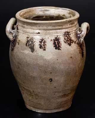 Small Loop-Handled Early Manhattan Stoneware Jar w/ Manganese Decoration