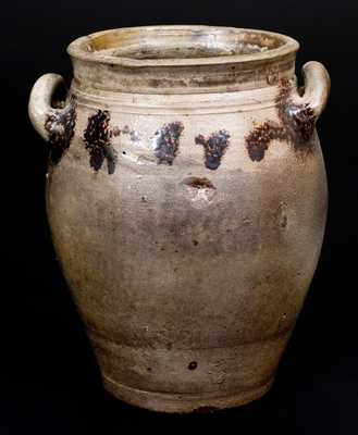 Small Loop-Handled Early Manhattan Stoneware Jar w/ Manganese Decoration