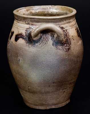 Small Loop-Handled Early Manhattan Stoneware Jar w/ Manganese Decoration