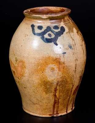 Small Ovoid Manhattan Stoneware Jar with Brushed Decoration, c1800