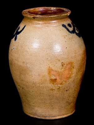 Small Ovoid Manhattan Stoneware Jar with Brushed Decoration, c1800