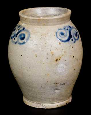 Small 18th Century Ovoid Stoneware Jar w/ Watchspring Decoration, Manhattan or NJ