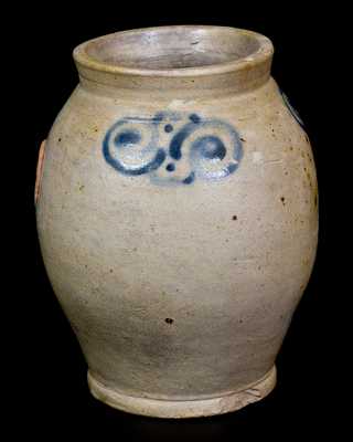 Small 18th Century Ovoid Stoneware Jar w/ Watchspring Decoration, Manhattan or NJ