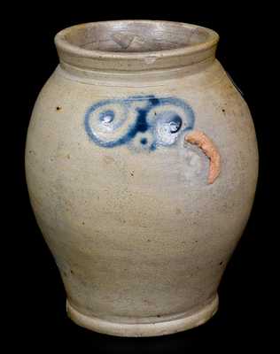 Small 18th Century Ovoid Stoneware Jar w/ Watchspring Decoration, Manhattan or NJ