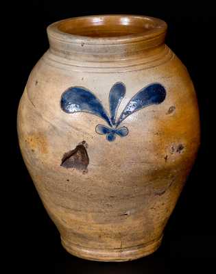 One-Gallon Ovoid Stoneware Jar with Incised Decoration, Manhattan, early 19th century