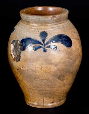 One-Gallon Ovoid Stoneware Jar with Incised Decoration, Manhattan, early 19th century