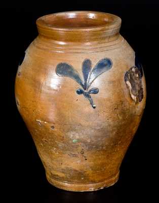One-Gallon Ovoid Stoneware Jar with Incised Decoration, Manhattan, early 19th century