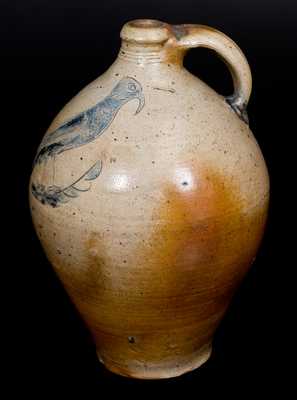 Stoneware Jug w/ Outstanding Incised Bird Decoration, Manhattan, early 19th century