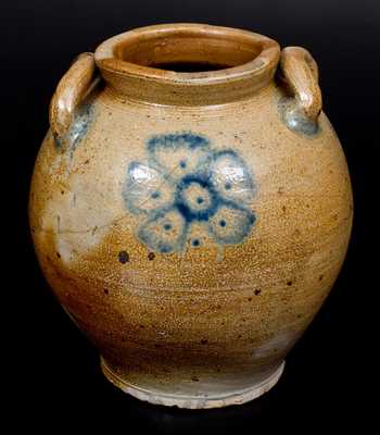 Fine Ovoid Stoneware Jar w/ Floral Decoration, Manhattan, early 19th century