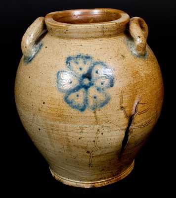 Fine Ovoid Stoneware Jar w/ Floral Decoration, Manhattan, early 19th century