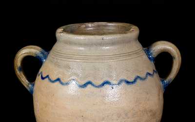 Unusual Vertical-Handled Stoneware Jar w/ Combed Decoration, probably Manhattan