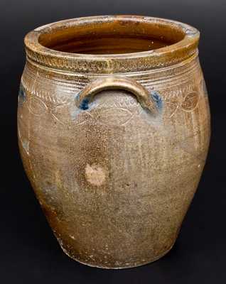 Unusual Stoneware Jar w/ Coggled Fish and Floral Motif, South Amboy or Old Bridge, NJ